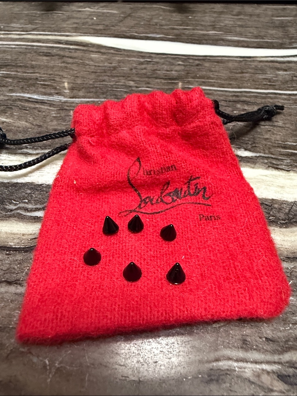Christian Louboutin Black Rockstuds with Red Original Drawstring Pouch